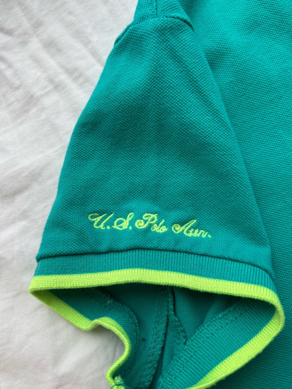 U.S. Polo Assn. Teal Green Neon Trim Short Sleeve Polo Shirt Size L - Picture 5 of 11